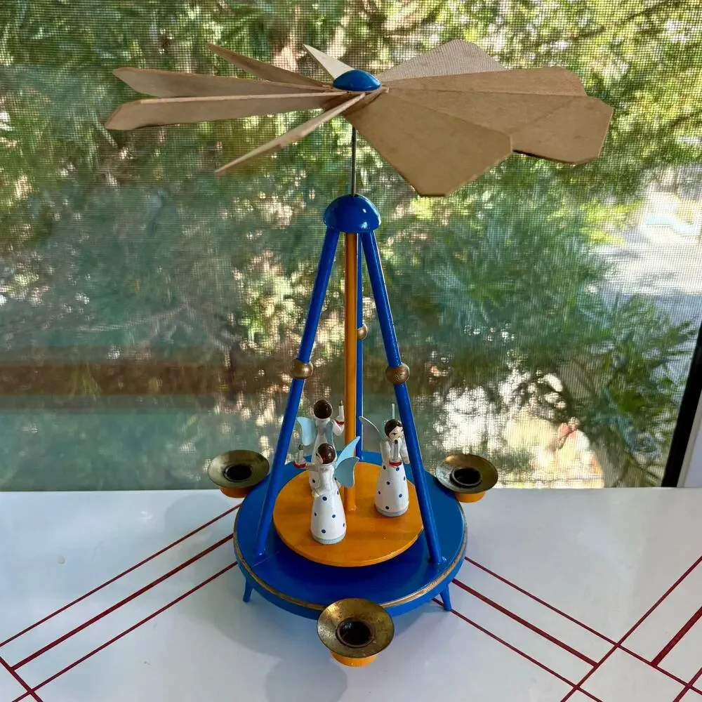 Vintage 1960s German Christmas Pyramid Angel Candle Carousel Spinner